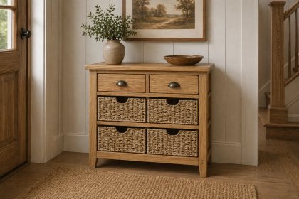 Burford Country Oak Console Table with Basket