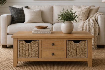 Burford Country Oak Large Coffee Table with Basket
