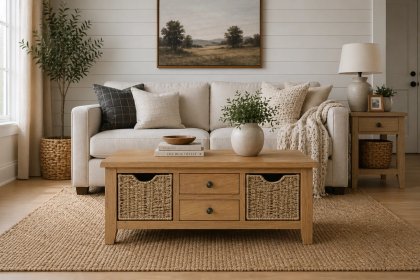 Burford Country Oak Large Coffee Table with Basket