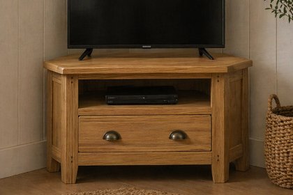 Burford Country Oak Corner TV Unit with Drawer