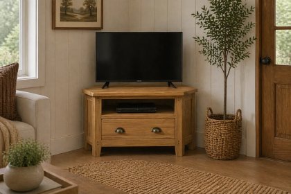 Burford Country Oak Corner TV Unit with Drawer
