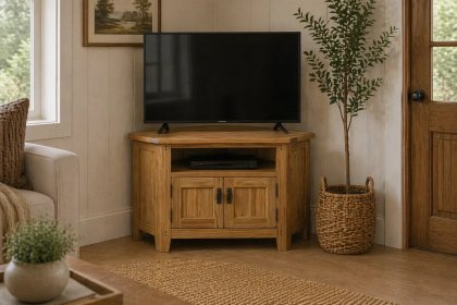 Burford Country Oak Corner TV Unit with Door