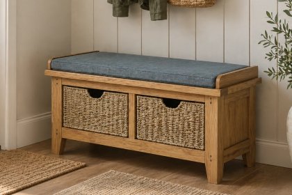 Burford Country Oak Hallway Bench with Basket