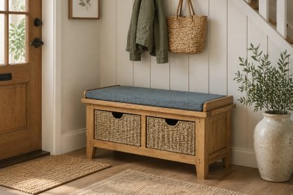 Burford Country Oak Hallway Bench with Basket