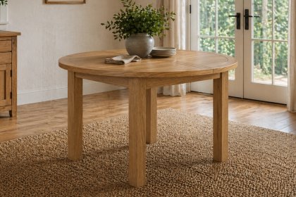 Burford Country Oak Round 120-160cm Extending Dining Table