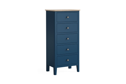 Marlow Oak Painted Navy Blue Tallboy Chest of Drawers