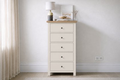 Modern Country Painted Oak Coconut White 5 Drawer Tall Chest of Drawers Modern Country Painted Oak Coconut White 5 Drawer Tall Chest of Drawers