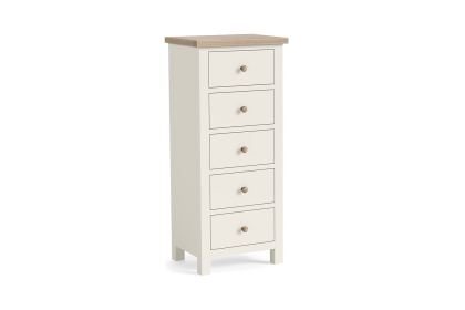 Modern Country Painted Oak Coconut White 5 Drawer Tall Chest of Drawers