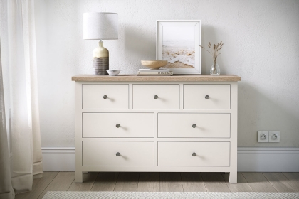 Modern Country Painted Oak Coconut White 3 Over 4 Chest of Drawers