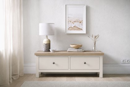 Modern Country Painted Oak Coconut White Large 2 Drawer Blanket Box Bench