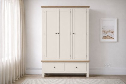 Modern Country Painted Oak Coconut White Triple Wardrobe