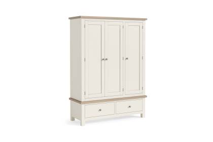 Modern Country Painted Oak Coconut White Triple Wardrobe
