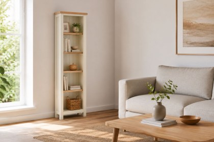 Modern Country Painted Oak Coconut White Slim Bookcase