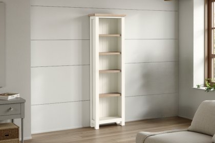 Modern Country Painted Oak Coconut White Slim Bookcase