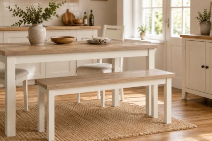 Modern Country Painted Oak Coconut White Shallow Storage Bench