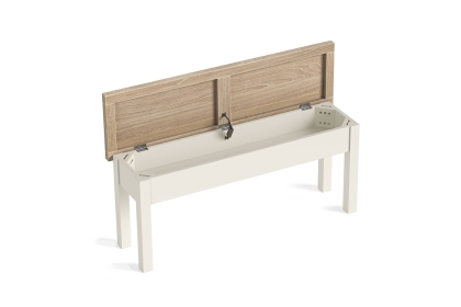 Modern Country Painted Oak Coconut White Shallow Storage Bench