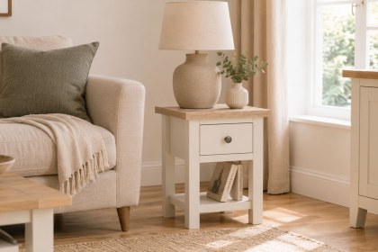 Modern Country Painted Oak Coconut White Lamp Table with Shelf