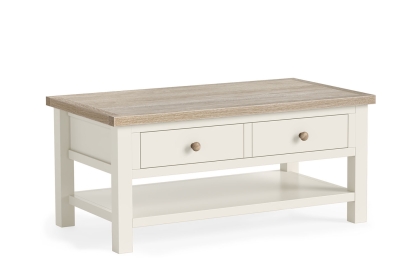 Modern Country Painted Oak Coconut White Coffee Table with Shelf Modern Country Painted Oak Coconut White Coffee Table with Shelf