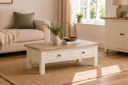 Modern Country Painted Oak Coconut White Coffee Table with Drawer Modern Country Painted Oak Coconut White Coffee Table with Drawer