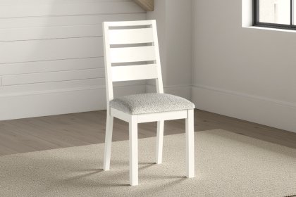 Modern Country Painted Oak Coconut White Dining Chair with Boucle White Seat