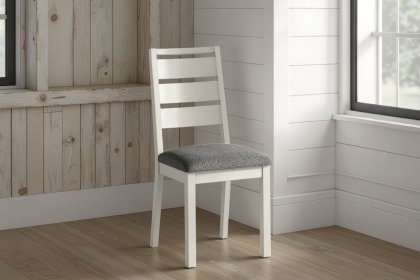 Modern Country Painted Oak Coconut White Dining Chair with Boucle Grey Seat