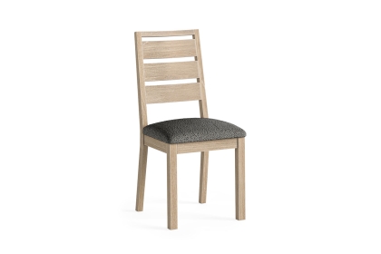 Modern Country Oak Dining Chair with Boucle Grey Seat