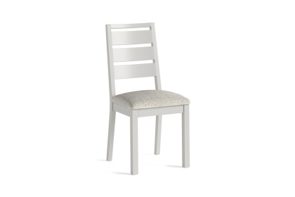 Modern Country Painted Oak Stone Grey Dining Chair with Boucle White Seat