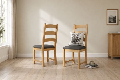 Normandy Chunky Country Oak Ladder Dining Chair (Pair)