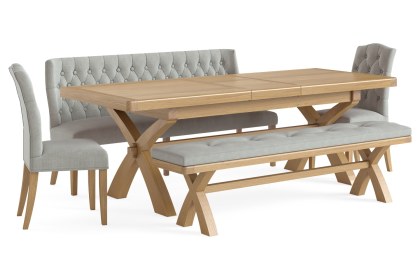 Normandy Chunky Country Oak Button Back Dining Sofa Bench in Grey