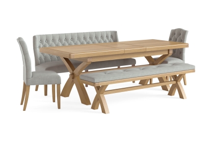 Normandy Chunky Country Oak Button Back Dining Sofa Bench in Grey