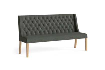 Normandy Chunky Country Oak Button Back Dining Sofa Bench in Charcoal