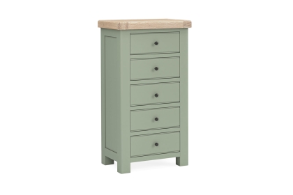 Salcombe Painted Oak Sage Green Tallboy Chest of Drawers