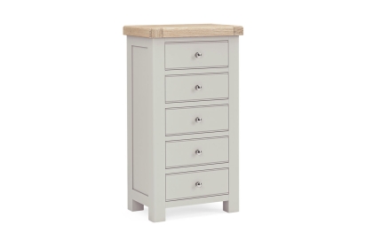 Salcombe Painted Oak Stone Grey Tallboy Chest of Drawers