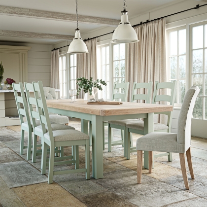 Salcombe Painted Oak Sage Green Large Extending Dining Table