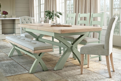Salcombe Painted Oak Sage Green Cross-Leg Extending Dining Table