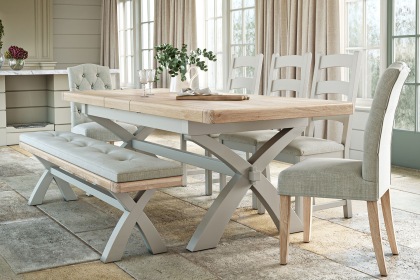Salcombe Painted Oak Stone Grey Cross-Leg Extending Dining Table