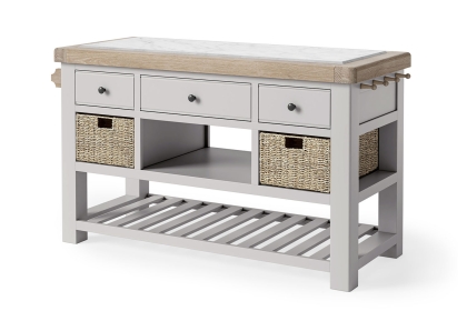 Salcombe Painted Oak Stone Grey Large Kitchen Island
