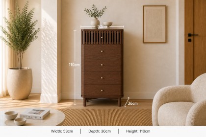 Soho Brown Oak Slatted Tallboy Chest of Drawers