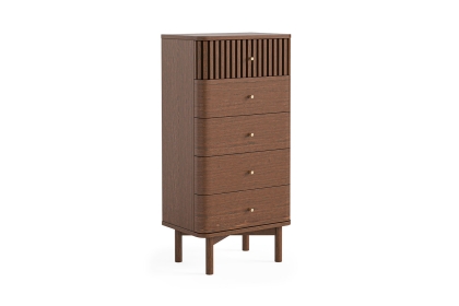 Soho Brown Oak Slatted Tallboy Chest of Drawers Soho Brown Oak Slatted Tallboy Chest of Drawers