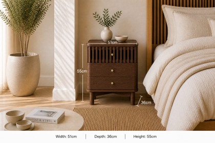 Soho Brown Oak Slatted 3 Drawer Bedside Table