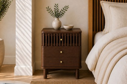 Soho Brown Oak Slatted 3 Drawer Bedside Table