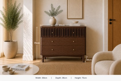 Soho Brown Oak Slatted 3 Drawer Chest of Drawers