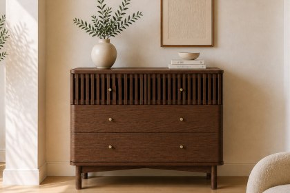 Soho Brown Oak Slatted 3 Drawer Chest of Drawers