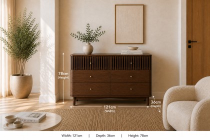 Soho Brown Oak Slatted 6 Drawer Chest of Drawers