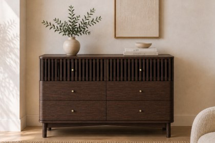 Soho Brown Oak Slatted 6 Drawer Chest of Drawers