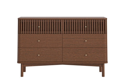 Soho Brown Oak Slatted 6 Drawer Chest of Drawers Soho Brown Oak Slatted 6 Drawer Chest of Drawers