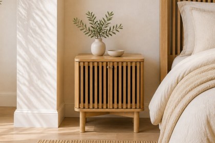 Soho Natural Oak Slatted Bedside Table