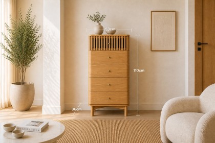 Soho Natural Oak Slatted Tallboy Chest of Drawers