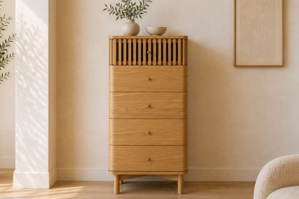 Soho Natural Oak Slatted Tallboy Chest of Drawers