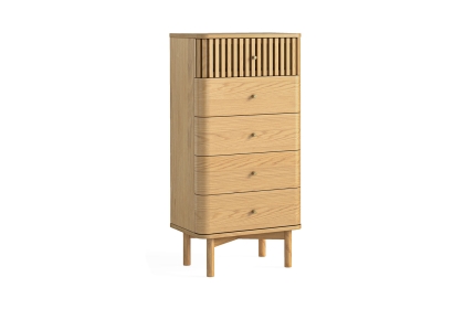 Soho Natural Oak Slatted Tallboy Chest of Drawers